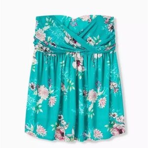 Mesh Strapless Twisted Babydoll Tunic Top